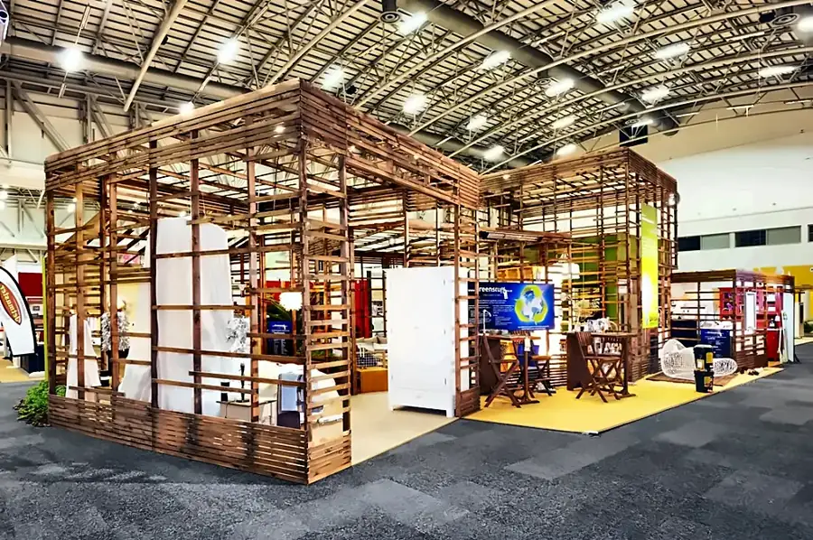 Eco-friendly room built inside a timber exhibition frame